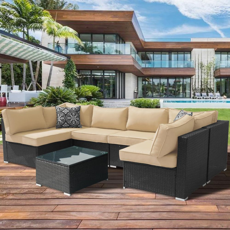 14-Piece Replacement Water-Resistant Zippered Machine Washable Outdoor Slipcovers for 6-Seater Patio Sofa Seat and Back Pillows