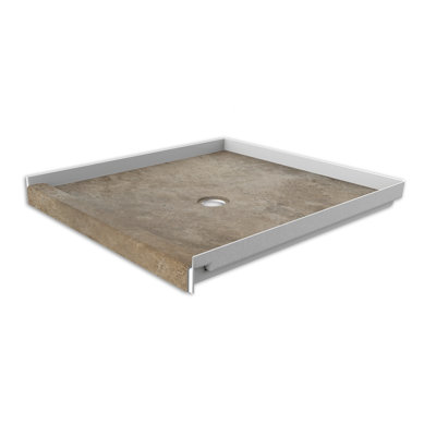 FlexStone® 36"W x 36"D Alcove Shower Base with Center Drain in Mocha Travertine