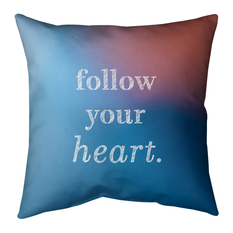 Coussin «Hand Your Heart», 26 po x 26 po, Bleu / rose, Housse de coussin seulement - sans coussin