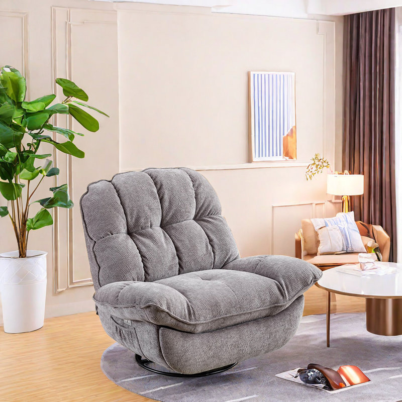 Mindil Upholstered Swivel Recliner, Gray