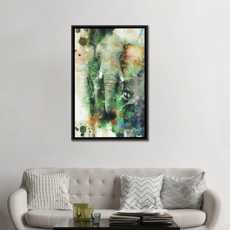 «Elephant», impression sur toile, Toile avec cadre noir, Pas de tapis, H 48 po x l 32 po x P 1,5 po