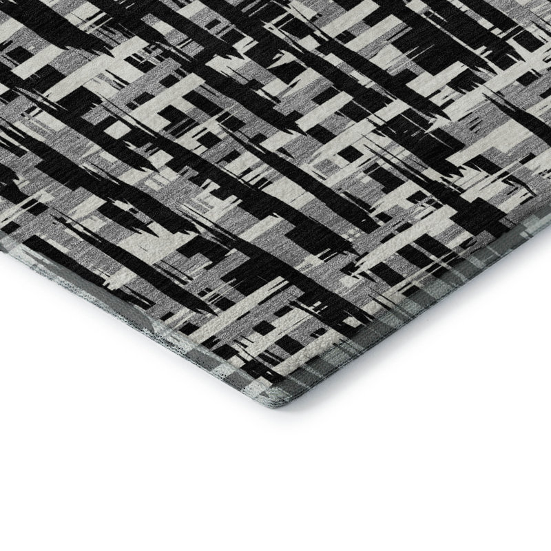 Premium Machine Washable Crumley AMF1059 Lines Rug_AMF1059BK, Rectangle 1'8" x 2'6"