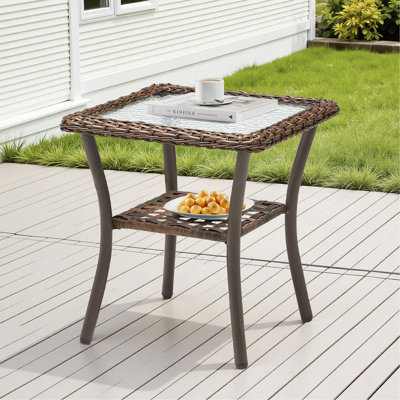 Table d'appoint d'extérieur en osier, petite table de bout carrée en rotin pour terrasse