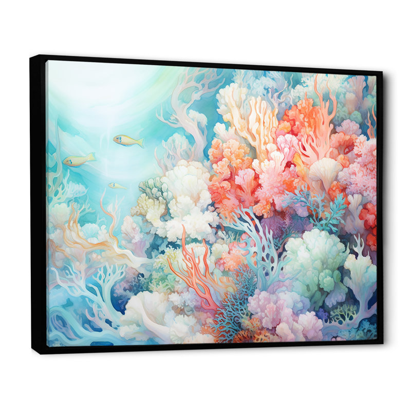 Underwater Coral Symphony Ii I - Coastal Coral Under Water Large, art mural, H 12 po x l 20 po x P 1 po, Cadre flottant noir
