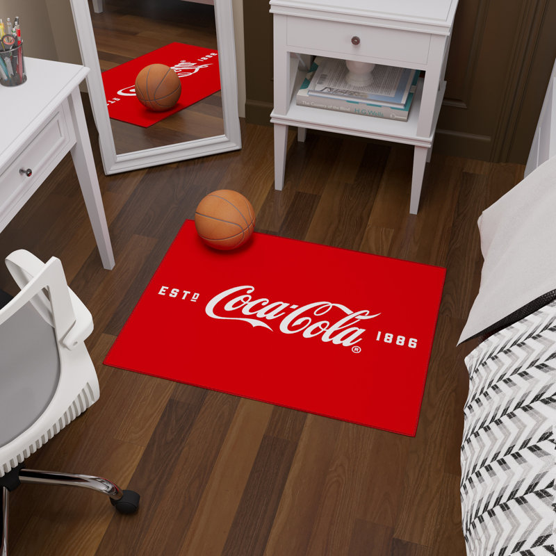 Coke Man Cave Bedroom Kitchen Coca-Cola Logo Non-Slip Rug, Red, Rectangle 2'3" x 3'