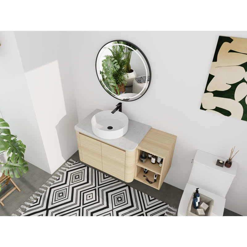 Ensemble de meuble-lavabo mural 42 po - 5 options de lavabo de couleur (motifs blanc / noir / marbre) avec tablette de rangement ouverte