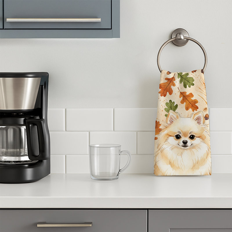 Cream Pomeranian Heirloom Fall Kitchen Towel, Cream Pomeranian