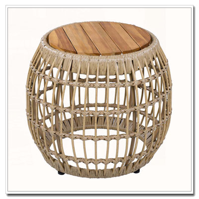Table d'appoint d'extérieur en bois d'acacia avec base en osier