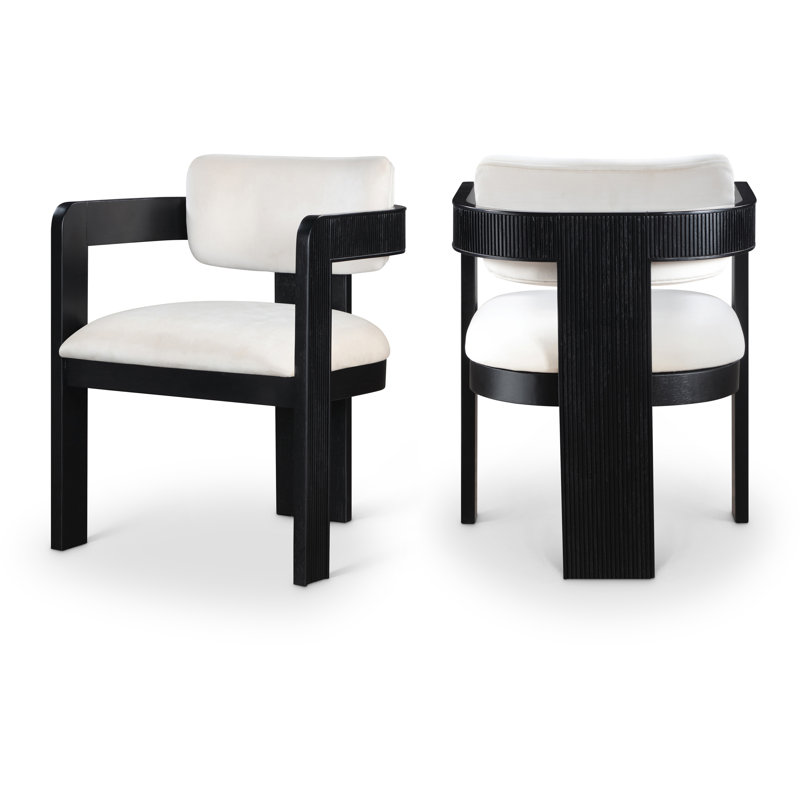 Sacha Frink Upholstered Dining Arm Chair, Cream Velvet, Black