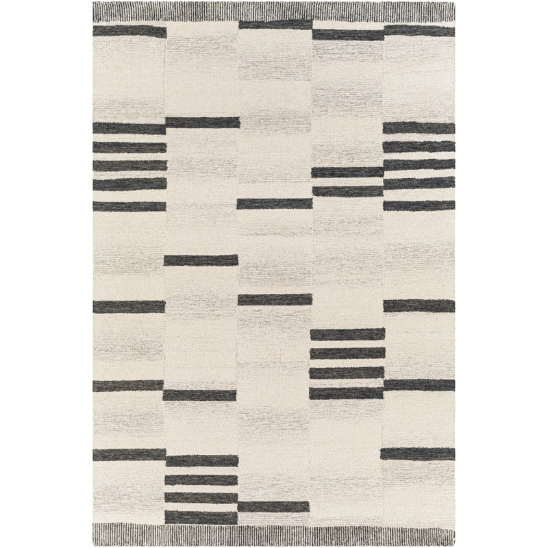 Tapis crème / noir en laine touffeté à la main Uptown, Rectangle 12 pi x 15 pi