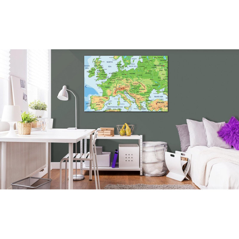 Carte de l'Europe sur toile, H 16 po x l 24 po x P 0,7 po