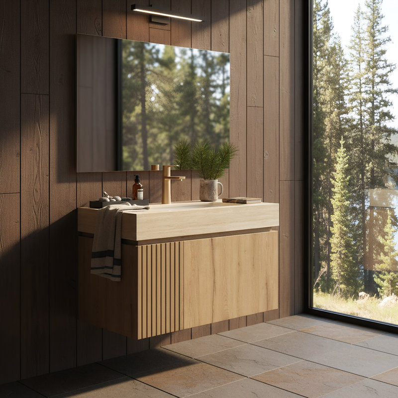 30" Wall-Mounted Vanity With Sintered Stone Top & Ceramic Sink, Storage Cabinet With 1 Drawer & Soft-Close Door, Beige, 30"