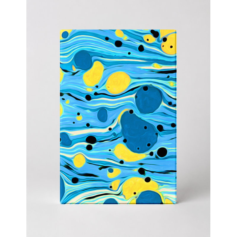 «Blue and Yellow Abstract Marble Swirl - Portrait, art mural sur toile, 12" W x 18" H