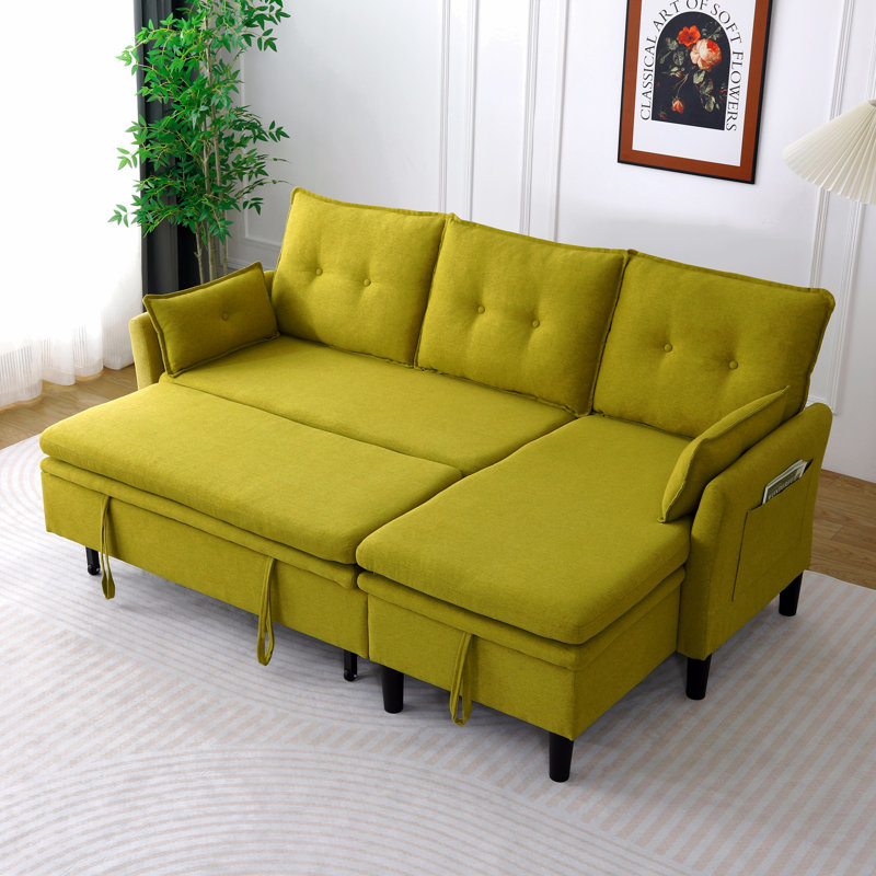 L-Shaped Reversible Chaise Sectional Sofa With Storage - Cotton-Linen, Green