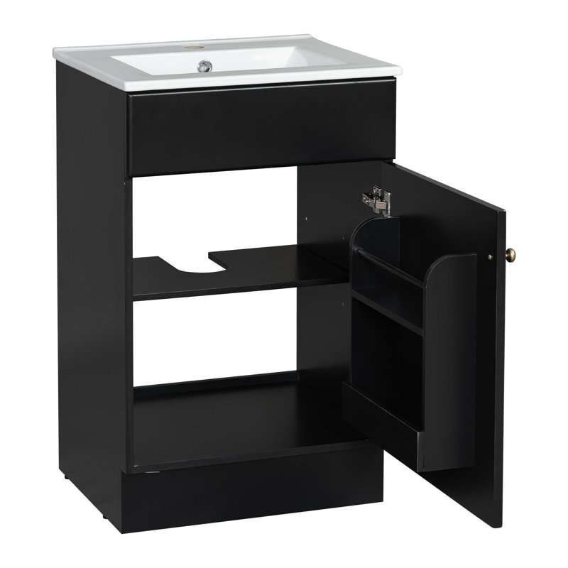 Meuble-lavabo de 20 po avec lavabo en céramique, Noir