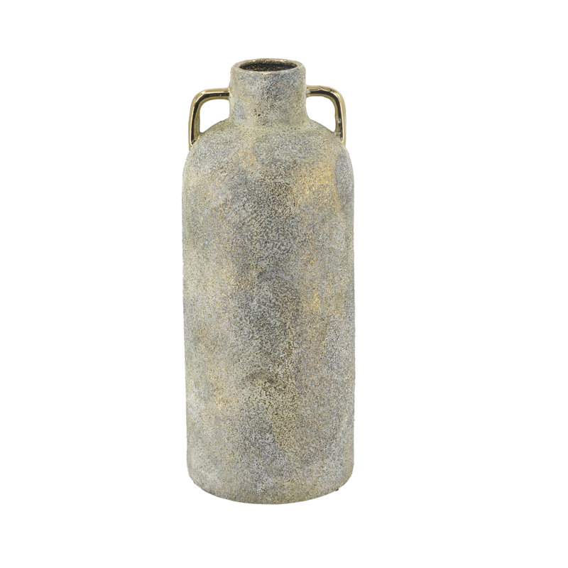 D6.5X16" Ceramic Accent Vase With Textured Gray Finish