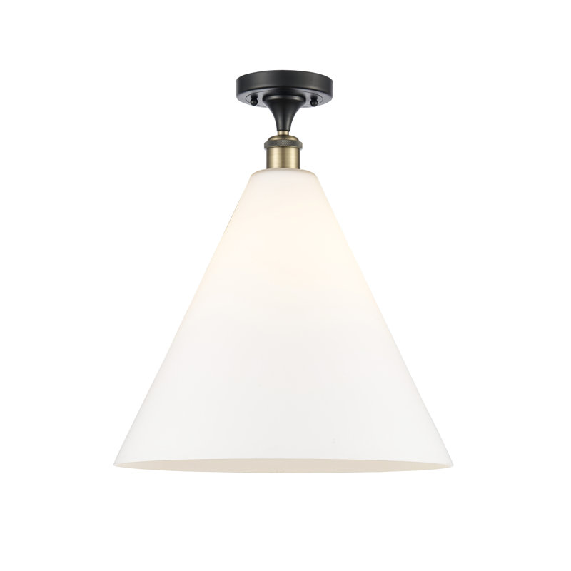 Plafonnier semi-encastré 1 lumière Yonnie, Blanc mat, H 18,75 po x l 16 po x P 16 po, Noir/laiton antique