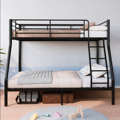 Lits superposés, structure simple en métal robuste avec capacité de 990 lb, barrières de sécurité élevées, lattes silencieuses, aucun sommier nécessaire, 1 boîte facile à assembler pour les enfants, les adolescents et les adultes, noir