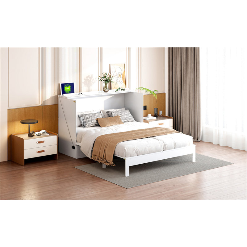 Lit blanc avec de grands tiroirs - Économisez de l'espace dans les petites maisons. Pleine grandeur pour une bonne nuit de sommeil. Rangez facilement les coussins, les vêtements et les vêtements. Conception. Chargement. Assemblage rapide et facile. 75,1 po de longueur x 56,7 po