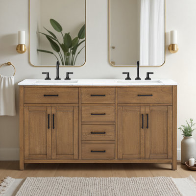 Ensemble de meuble-lavabo double 60 po avec plateau en marbre Tremolo