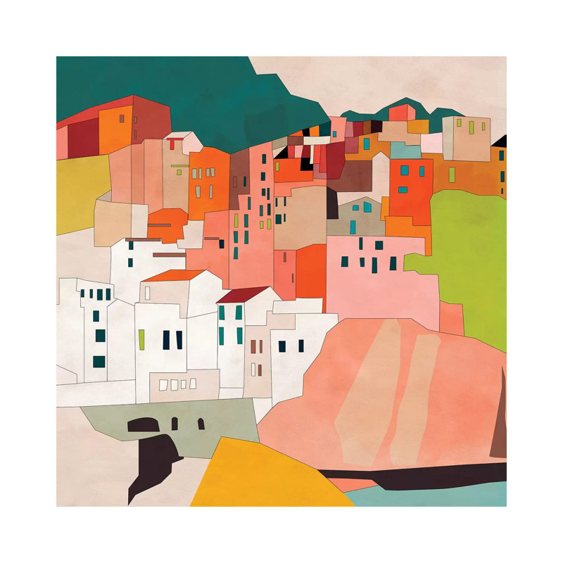 «Cinque Terre» par Ana Rut Bré - impression d'art graphique, Aucun mat, H 37 po x l 37 po x P 1,5 po, Toile tendue