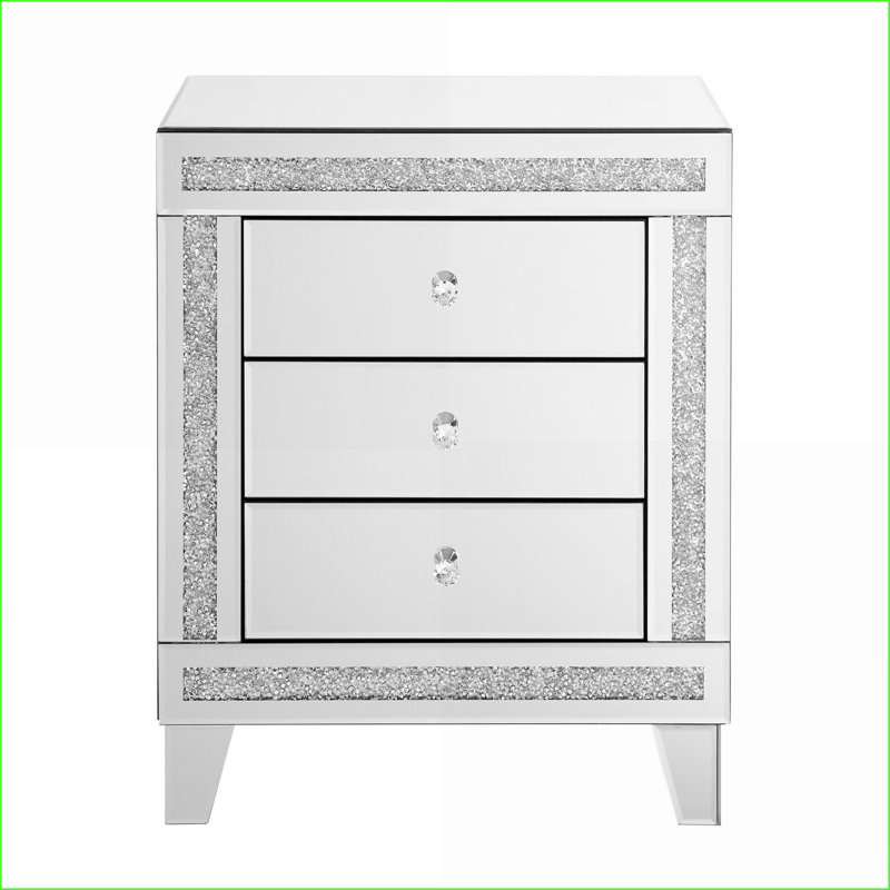 Armoires, armoire de rangement moderne à 3 tiroirs en argent brossé | Panneau de fibres à densité moyenne et verre épais, 21,5 po x 15,8 po x 26,8 po