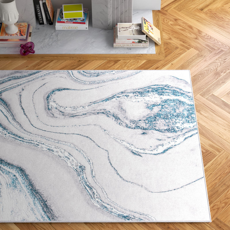 Shara Abstract Gray/Blue Area Rug, Rectangle 8' x 10'