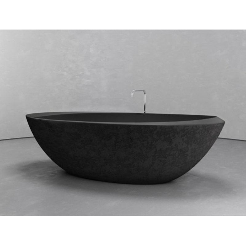 Vast Studio 74.8" x 39.8" Textured Black Concrete  Freestanding Oval Bathtub –  Black/Black Interior Deep Soaking Tub with Metallic Luxury Finish & Contemporary Spa-Inspired Design 