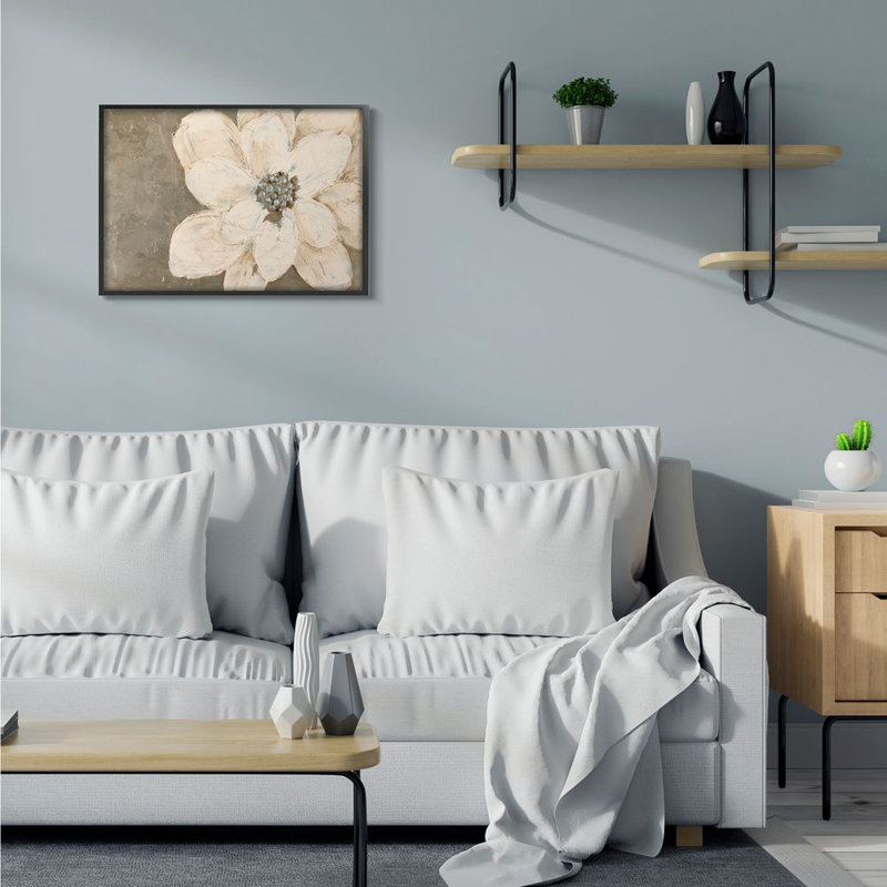 « abstract fleur collage painting », impression sur toile, H 24 po x l 30 po x P 1,5 po, Giclée encadrée noir minuit