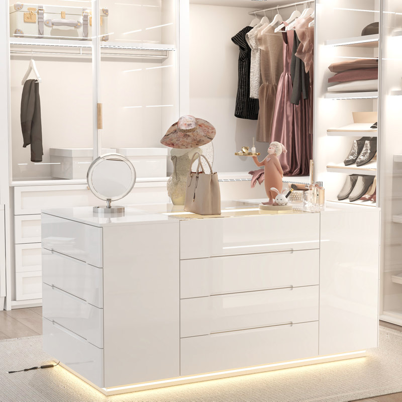 16-Drawer Chest With Graceful Design And Tempered Glass Top