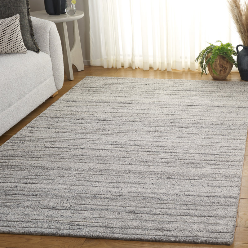 Natura 461 Hand Woven Wool/Cotton No Pattern Rug in Gray, Rectangle 5' x 8'