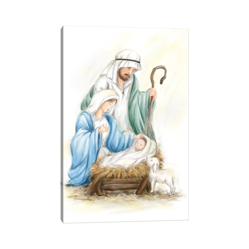 Nativité Jésus bébé par Makiko - peinture sur toile tendue, H 26 po x l 18 po x 1,5 po