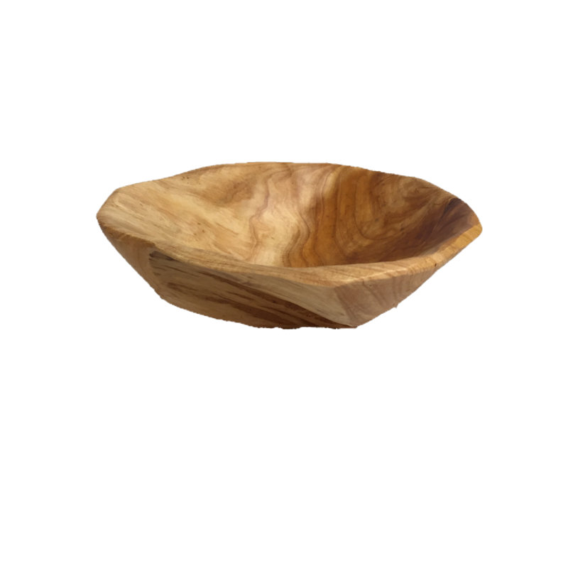 Bol décoratif en bois abstrait en bois brun Seppe, H 3 po x l 8 po x P 8 po