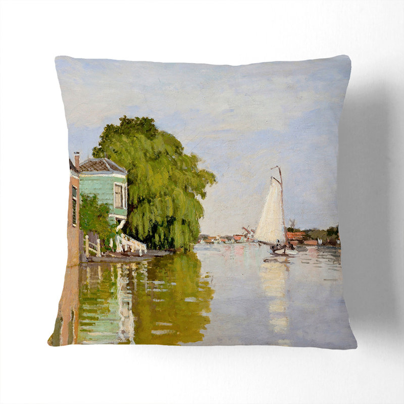 Houses On The Achterzaan Square Throw Cushion, 55cm H x 55cm W x 20cm D, Green Light Blue