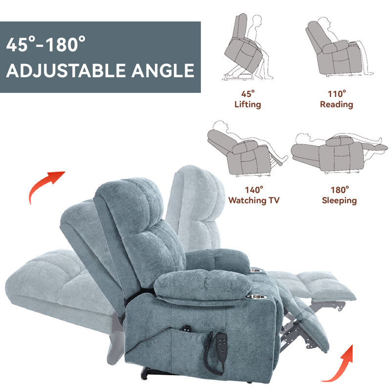 Dual Motor Infinite Position Up To 350 Lbs Power Lift Recliner Chair, Heavy Duty Motion Mechanism With 8-Point Vibration Massage And Lumbar Heating, Dual Cup Holders