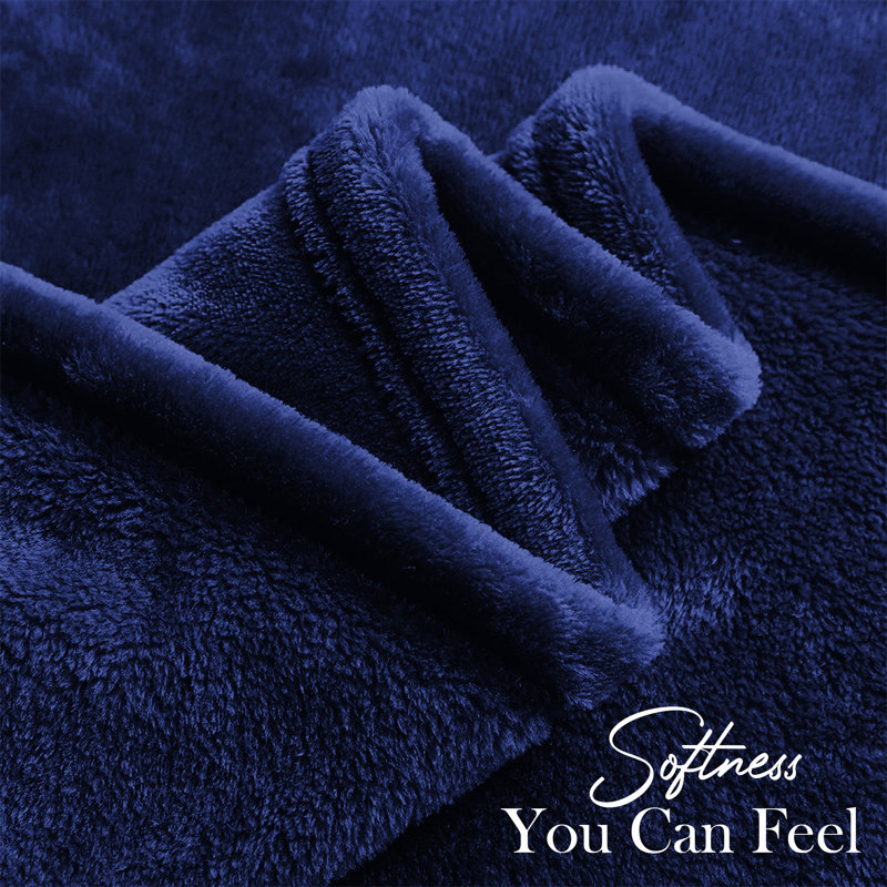 Faux Fur Reversible Fleece Throw Blanket – Soft & Cozy, Single (3'), Navy