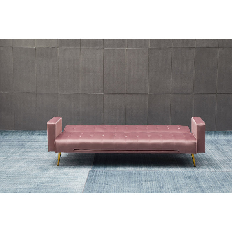 Velvet 3 - Seat Rose Bed, Golden Metal Legs, Solid Wood + Structure, Great For Tight Fitting Living Rooms, Comfort Inducing Seating Setup, Effortless Assembly Task Knit