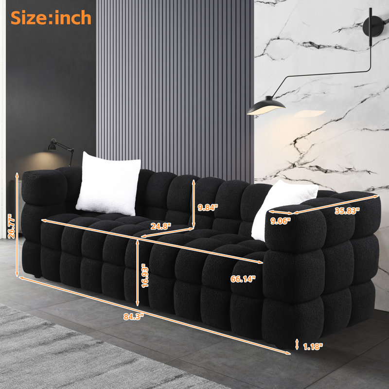 Rebyl 84.3'' Upholstered Sofa, Black Boucle