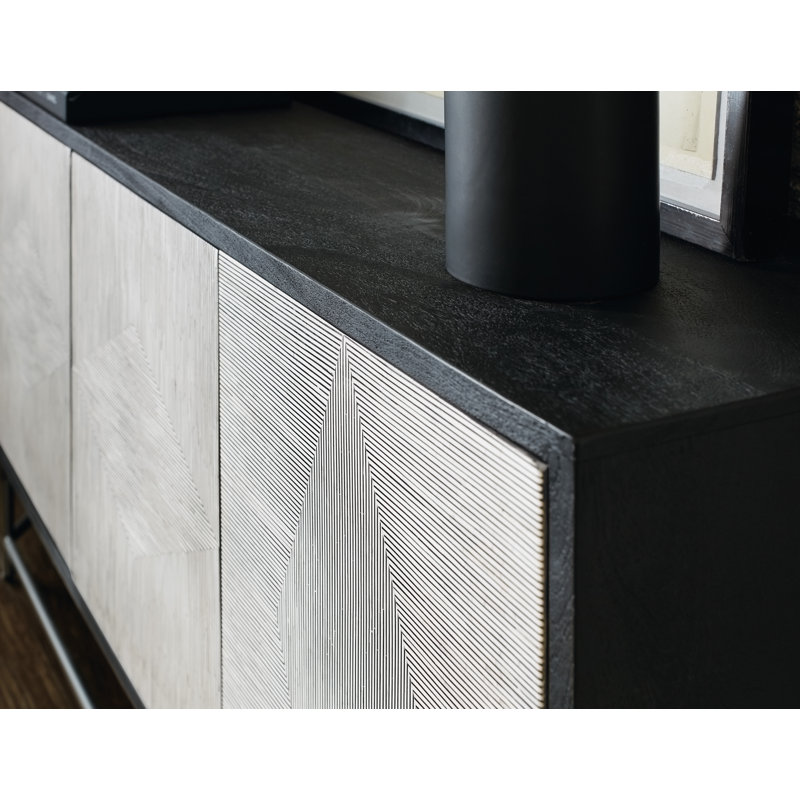 Black and Silver Mango Wood Credenza with Bone Design