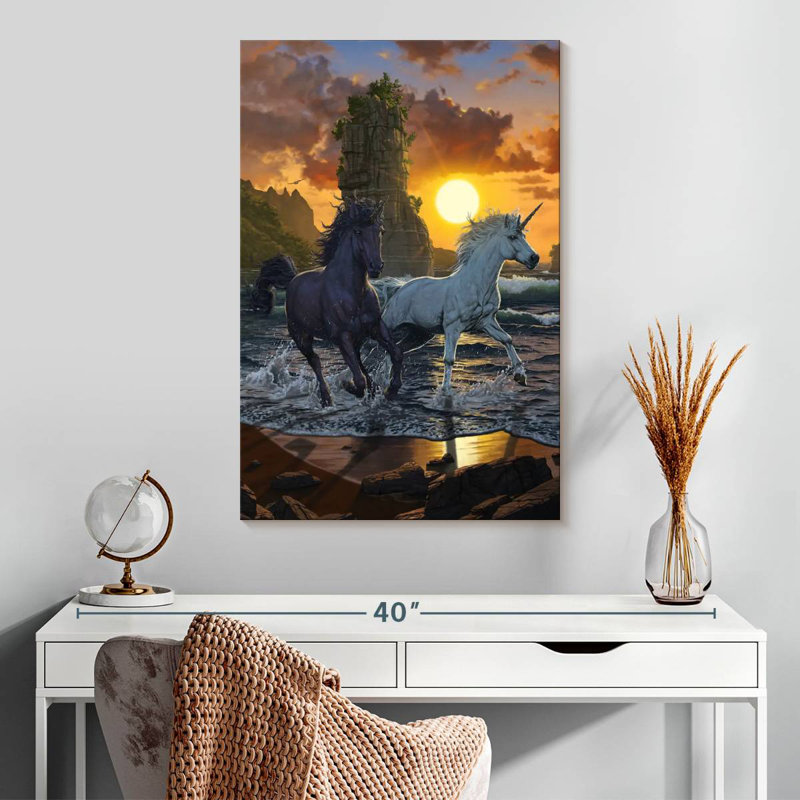 Brampt Unicorns In Sunset, 30" H x 20" W