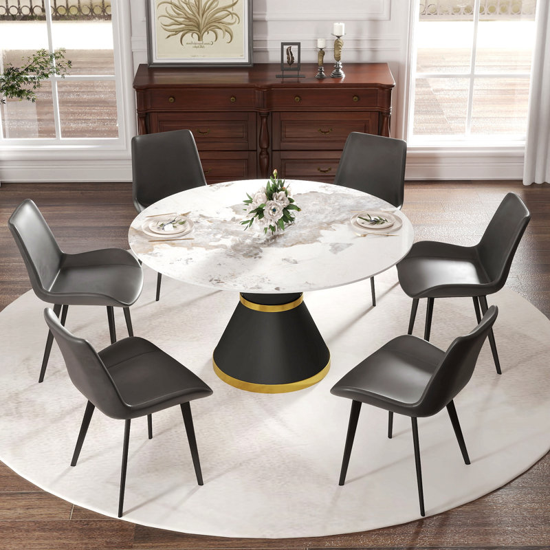 Table de salle à manger moderne ronde noire pouvant accueillir de 6 à 8 personnes, H 29,53 po x L 53,15 po x l 53,15 po