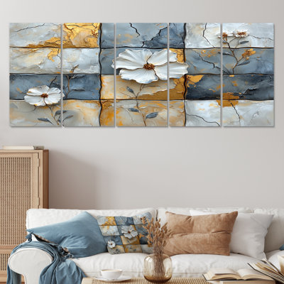 Carreaux bohème gris et blanc à motif floral - Ensemble de décorations murales Boho
