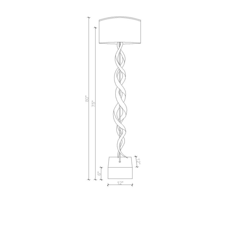 80" Polished Horn Floor Lamp - Embossed Brown Leather Base - White Burlap Shade
