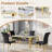 Rectangular Marble Dining Set, 69" Modern White Faux Marble Table With Polished Stainless Steel Base And Upholstered Chairs-199612644-199612647-199612641