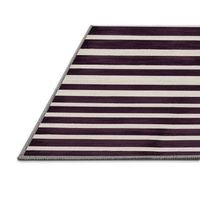 Tapis brun à rayures horizontales lavable à la machine, Rond 6 pi