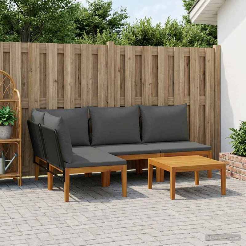  Garden Lounge Set Solid Acacia Wood & Rope Sofa Outdoor Furniture Patio, Anthracite Cushion/Natural Black Frame