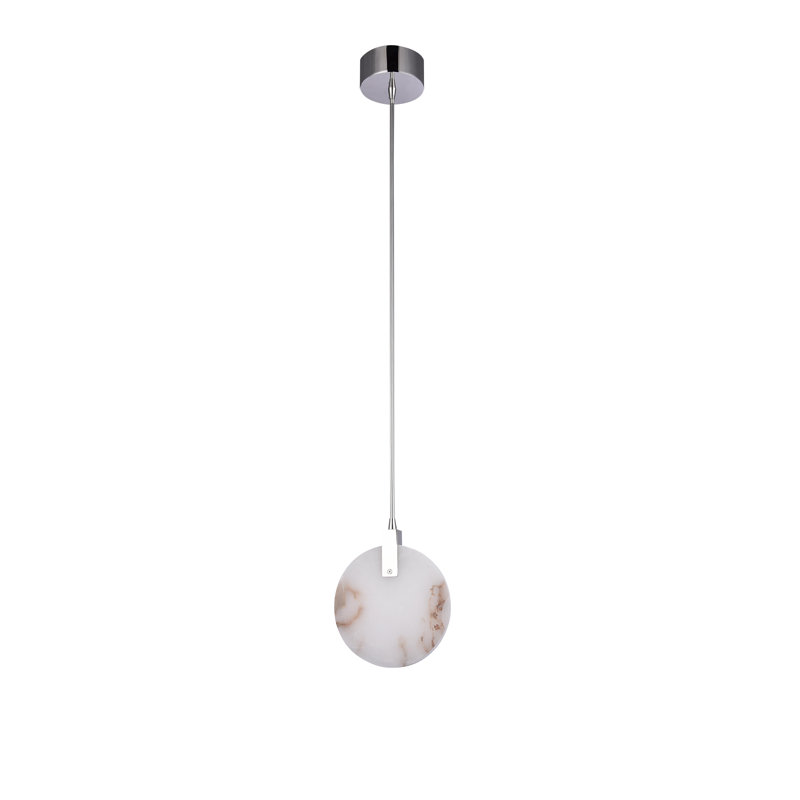 Luminaire suspendu 1 lumière DEL en acier inoxydable chromé avec albâtre espagnol rond, Chrome
