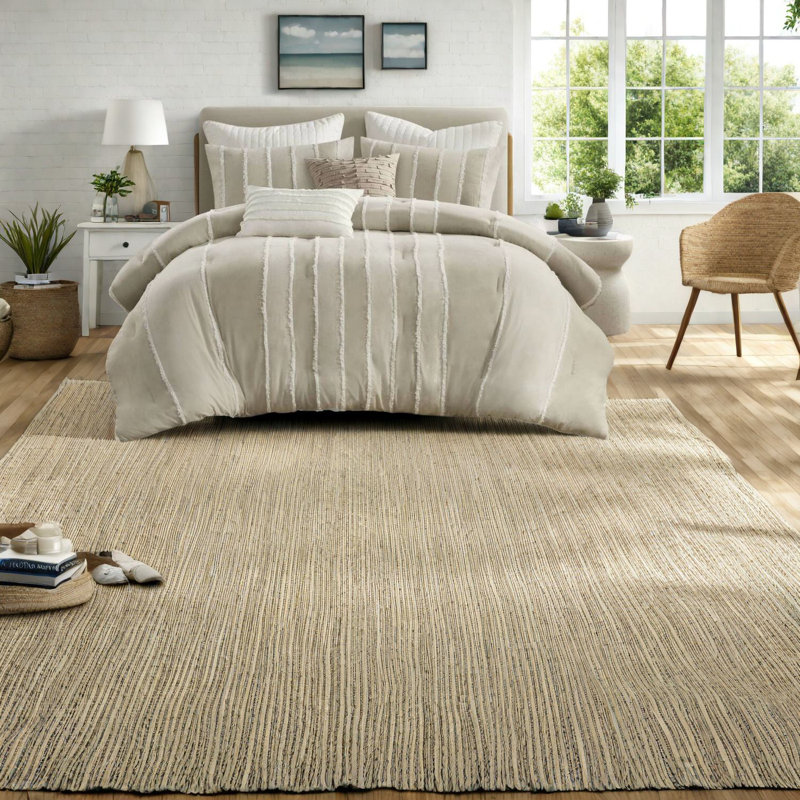 Ensemble de literie en coton hypoallergénique, motif rayé taupe pour le confort de la maison