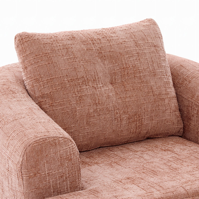 Fauteuil demi-tonneau pivotant rembourré, Chenille rose, 1