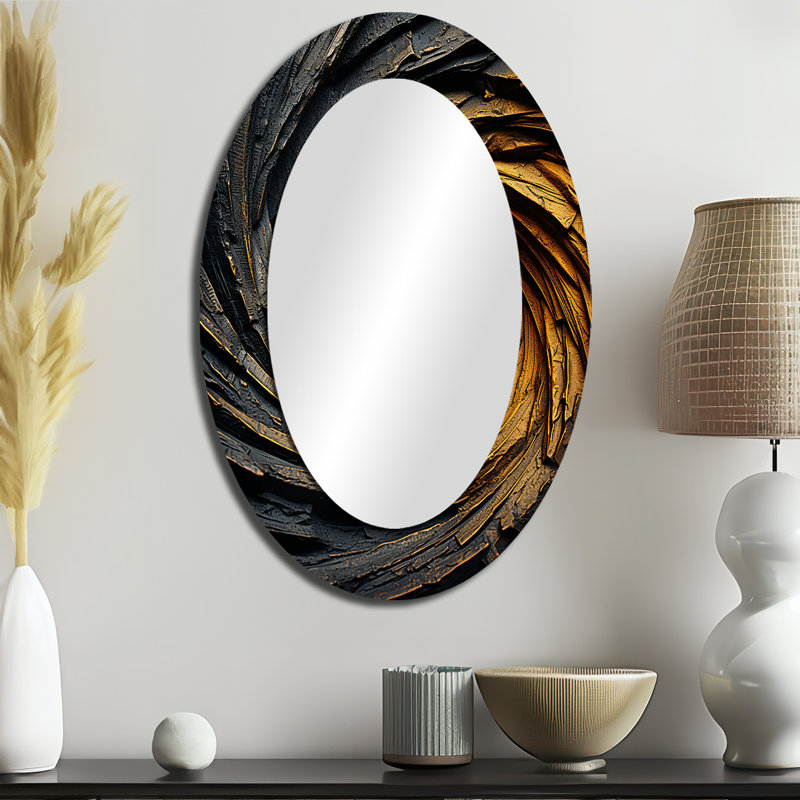 Décoration de miroir en spirale abstraite jaune et noire - miroir ovale jaune, 36 po x 24 po